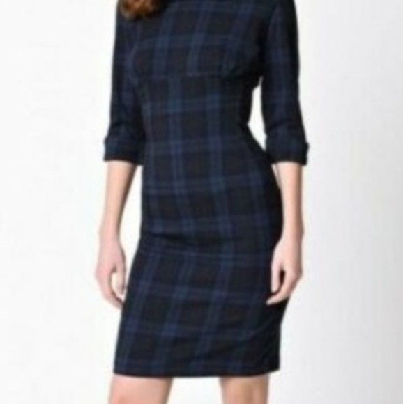 Hell Bunny Vixen 'Doralee' collared pencil dress in navt/black tartan (UK XL) - Picture 6 of 8